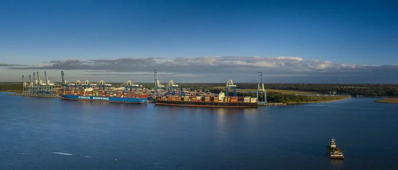 Aerial view of a working port