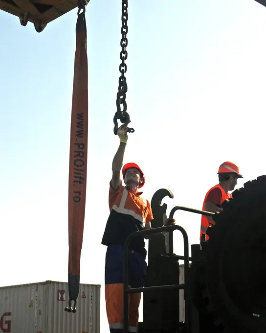 Cargo being lifted on a quayside