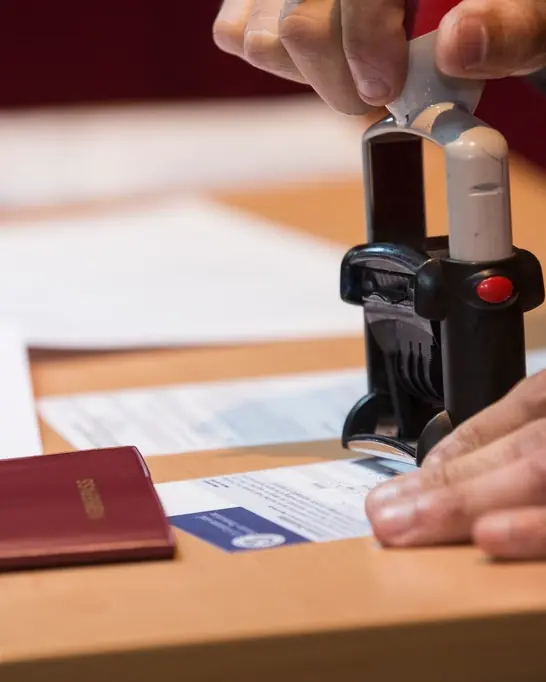 A shipping document being stamped